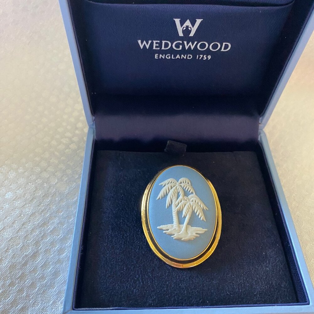 Genuine Wedgwood Blue Oval Hawaii Brooch & Matching Clip Earrings
